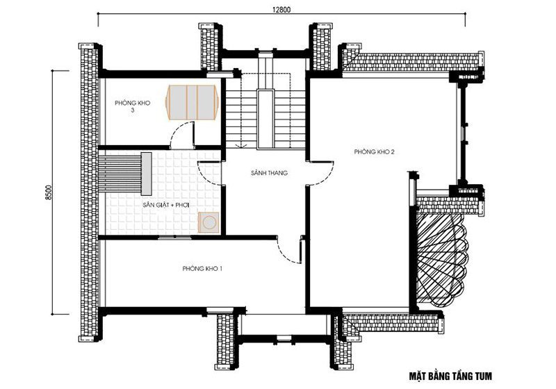 Mặt bằng biệt thự 2 tầng mái thái 120m2